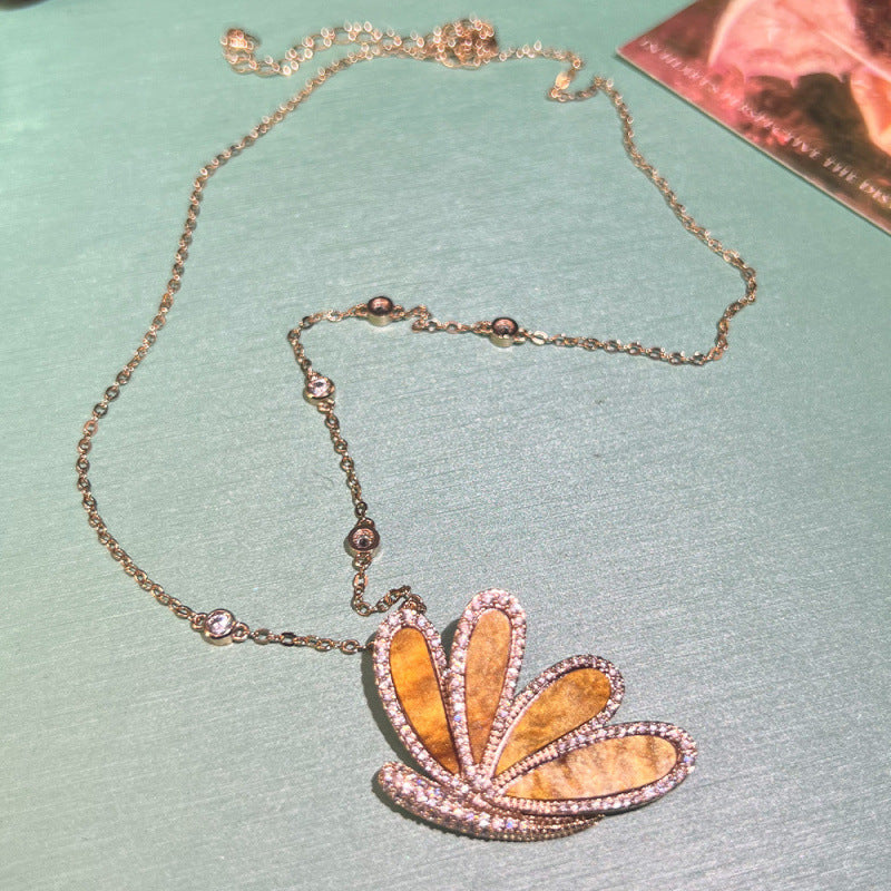 Butterfly 18K Gold Brown Cubic Zirconia Anti Tarnish Pendant Chain Necklace For Women