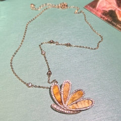 Butterfly 18K Gold Brown Cubic Zirconia Anti Tarnish Pendant Chain Necklace For Women