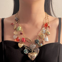 Dual Layer 18K Gold Heart Various Pieces Of Charm Necklace For Women