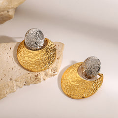 Designer Dual Tone Textured Gold Silver Plated Copper Hoop Earrings
