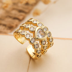 Heart Solitaire Of Surface 18K Gold Cubic Zirconia Anti Tarnish Free Size Band Ring For Women