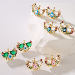 Multi Color Evil Eye Gold Cubic Zirconia Copper Stud Earrings For Women