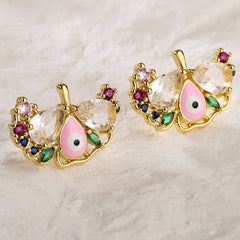 Multi Color Evil Eye Gold Cubic Zirconia Copper Stud Earrings For Women