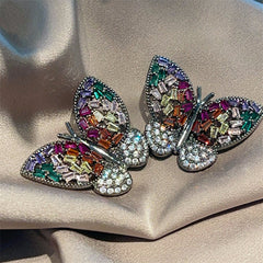 Multi Color Butterfly Silver Plated Cubic Zirconia Alloy Stud Earrings