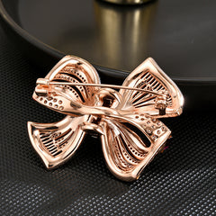 Rose Gold Plated Bow Burgundy Baguette CZ Enamel Copper Brooch For Women