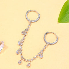 Teardrop Dangle Chain Gold Plated White CZ Crystal Multi Finger Ring