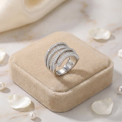 Multi Layer Baguette Silver Plated CZ Copper Adjustable Cocktail Ring