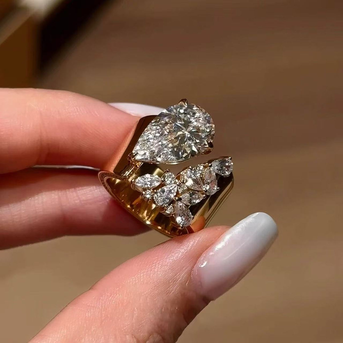Designer Floral Gold Plated CZ Copper Anti Tarnish Fancy Ring For Women