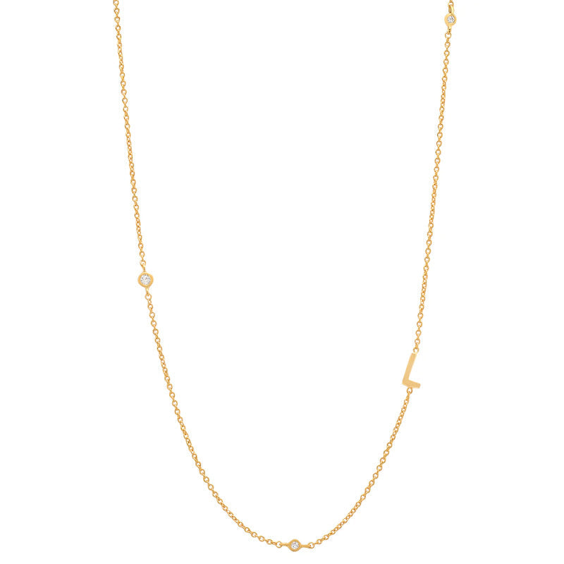 Initial Alphabets Letters 18K Gold Cubic Zirconia Stainless Steel Anti Tarnish Necklace For Women