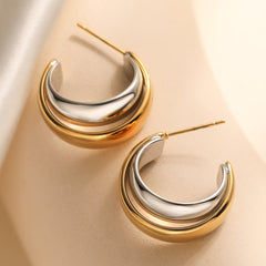 Gold Silver Crossover Stainless Steel Hoop Earrings For Women