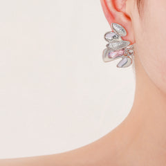 Pink Modern Abstract Silver Rhinestone Dangler Earrings For Women