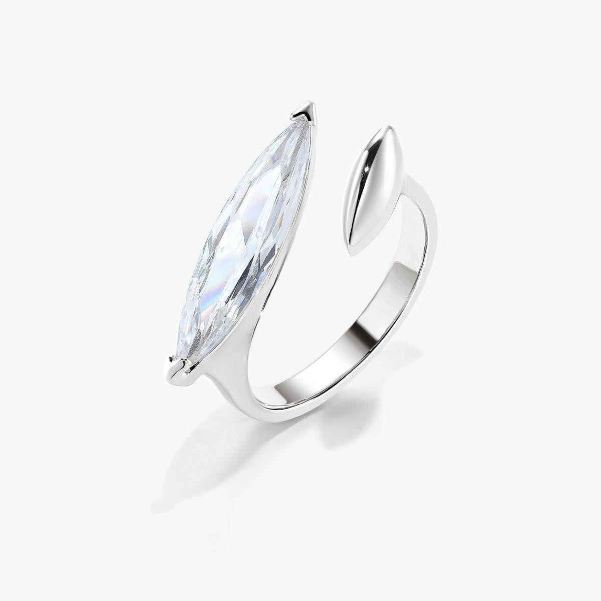 Oval Solitaire Dual Cubic Zirconia Silver Adjustable Ring For Women