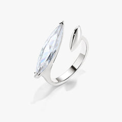Oval Solitaire Dual Cubic Zirconia Silver Adjustable Ring For Women