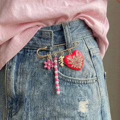 Multi Color Heart Flower Gold Enamel Brooch For Women