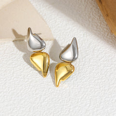 Modern Dual Tone Leaf Gold Silver Plated Stainless Steel Stud Earrings