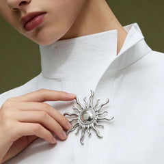 Gold Silver Vintage Sun Rays Plated Plain Alloy Brooch For Women