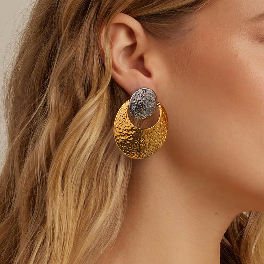 Designer Dual Tone Textured Gold Silver Plated Copper Hoop Earrings