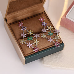 Multi Color Floral Silver CZ Anti Tarnish Copper Dangler Earrings
