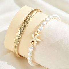 White Gold Starfish Pearl Anklets  For Women