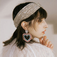 Heart Silver Pink Blue Crystal Cubic Zirconia Dangler Earring For Women