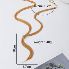 Luxury Gold Plated Multi-Strand Tassel Lariat Chain Necklace For Women
