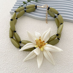 Multi Color Choker Flower Gold Plated Resin Necklace  For Women