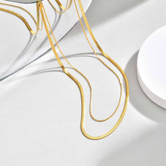 Layered Flat Chain Gold Plated Anti Tarnish Stainless Steel Necklace