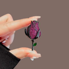 Pink Rose Black Cubic Zirconia Copper Anti Tarnish Brooch For Women