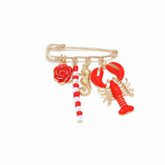 Red Lobster,Seahorse,Rose Gold Enamel Brooch For Women