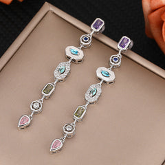 Gold Silver Spectrum Chunky CZ Copper Dangler Earrings Women