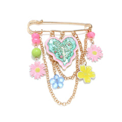 Multi Color Leaf Flower Gold Enamel Brooch For Women