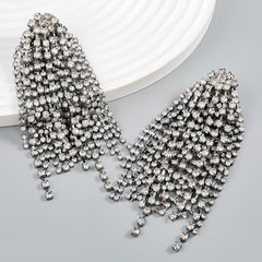 18K Gold Silver Rhinestone Cubic Zirconia Dangler Chandelier Tassel Earring For Women