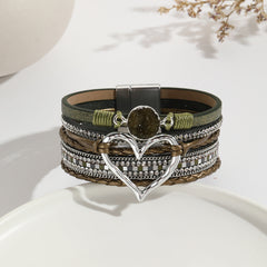 Heart Multi Layered Leather Bracelet Wrist Band For Women