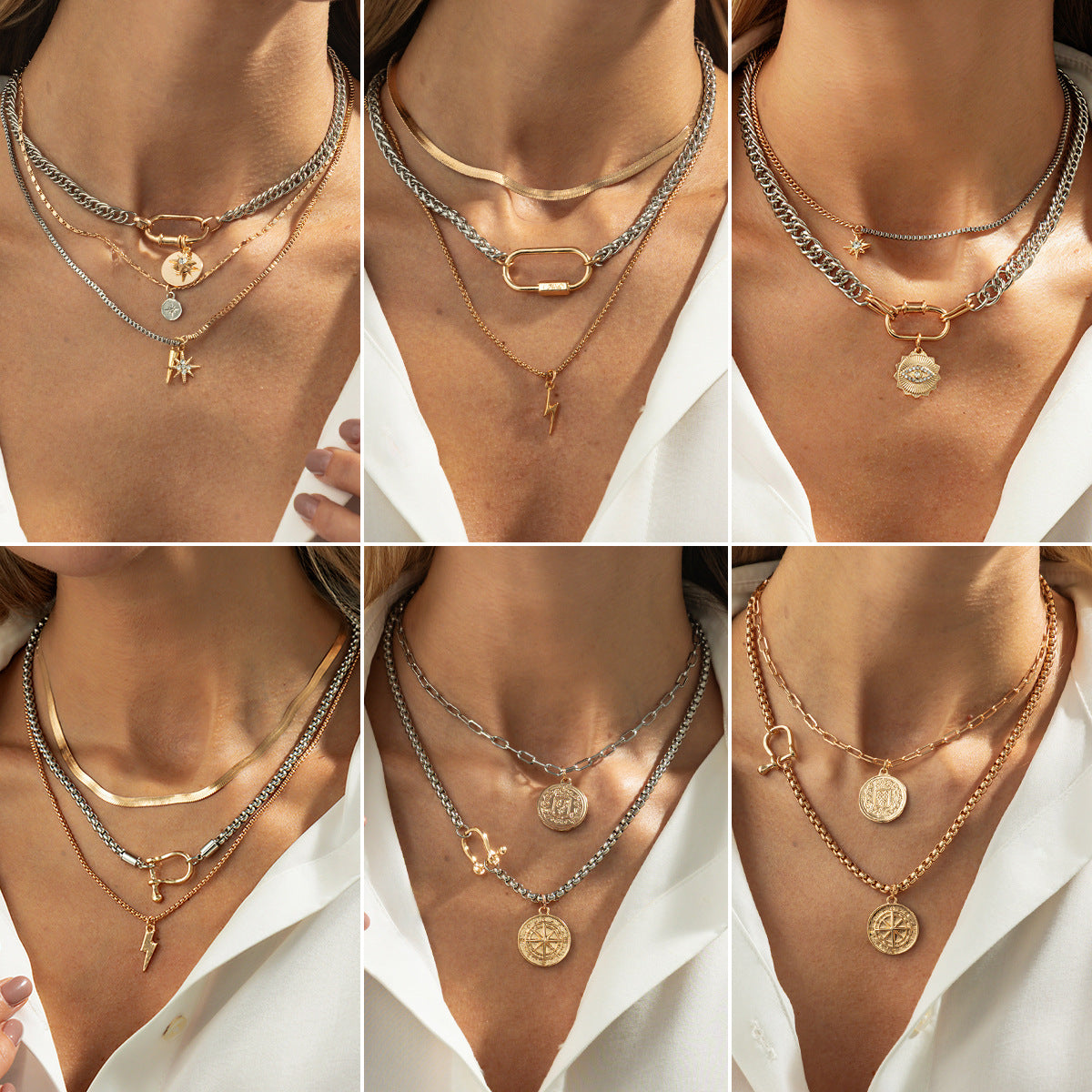Designer Multi Layer Gold Silver Plated Charm Chain Alloy Necklace