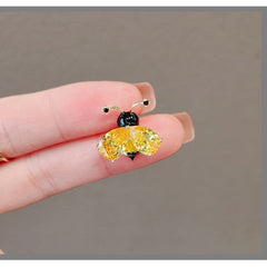 Yellow Red Bee Gold Cubic Zirconia Copper Anti Tarnish Brooch Women