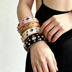 Designer Multi Color Enamel Gold Plated Rhinestone Copper Cuff & Kada