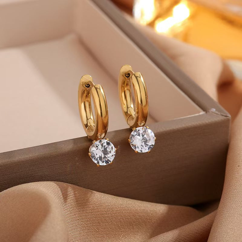Designer Gold Huggie With Round Cut CZ Stainless Steel Hoop Earrings