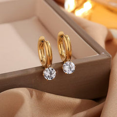Designer Gold Huggie With Round Cut CZ Stainless Steel Hoop Earrings