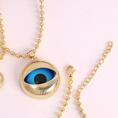 Blue Evil Eye Charm Gold Plated Anti Tarnish Copper Pendant Chain