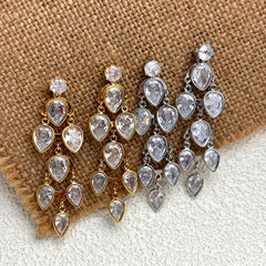 Drop Solitaire 18K Gold Silver Cubic Zirconia Anti Tarnish Dangler Earring For Women