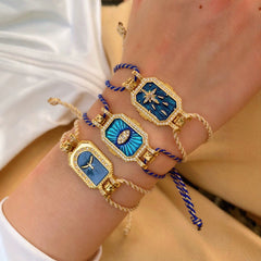 Evil Eye Bird Star Thread 18K Gold Cubic Zirconia Adjustable Bracelet for Women