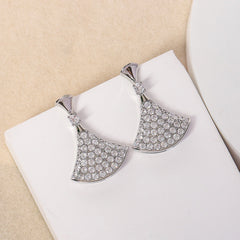 Modern Geometric White Shell Silver CZ Copper Necklace Earring Set