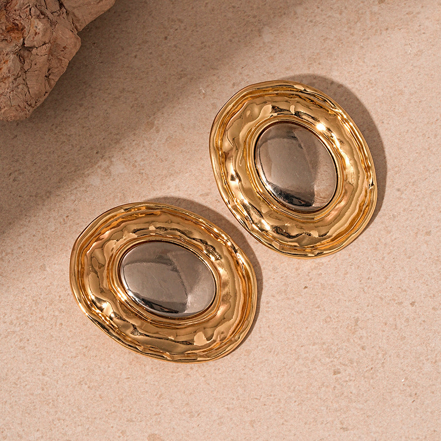 Oval Gold Silver Plated Dual Tone Alloy Statement Studs