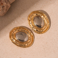 Oval Gold Silver Plated Dual Tone Alloy Statement Studs