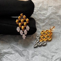 Gold Designer Dual Tone Oval Cubic Zirconia Copper Drop Earrings