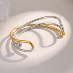 Dual Cross 18K Gold Stainless Steel Anti Tarnish Silver Openable Cuff Kada For Women