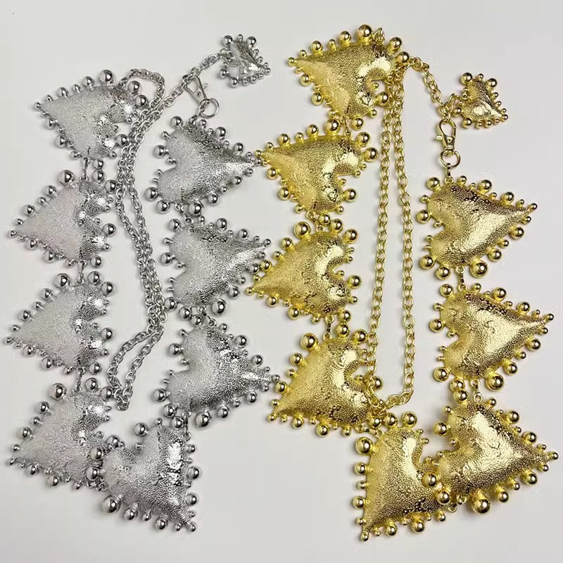 Beaten Finish Heart 18K Gold Wrist Chain Band For Women
