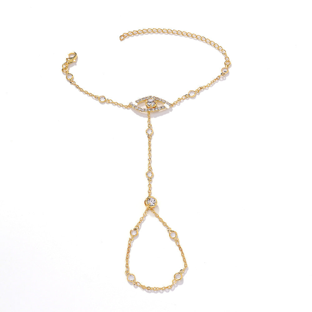 Luxury Evil Eye Circle Charm Gold Plated CZ Copper Hand Chain Bracelet