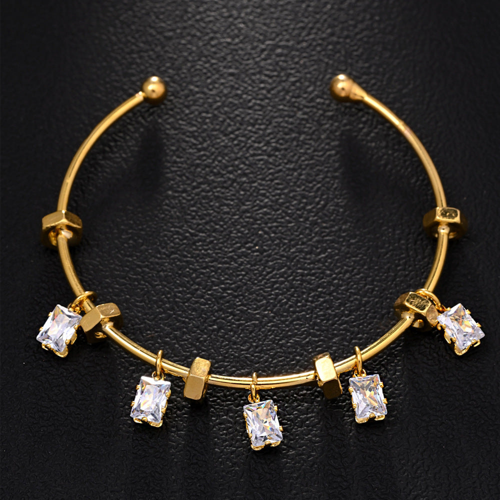 Drop Charm Style Gold Silver Plated CZ Anti Tarnish Copper Cuff & Kada