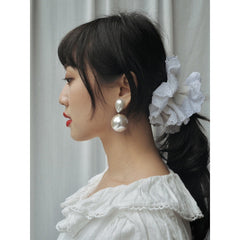 Designer Double White Pearl Gold Anti Tarnish Copper Drop Earrings